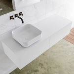 Mondiaz Lagom Meuble salle de bains 130x30.9x45cm Solid Surface Talc 2 tiroirs avec lavabo BINX vasque à poser Gauche sans trous de robinet SW409034