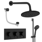 Crosswater MPRO Ensemble de douche pluie encastré - 3 poignées - vidage de baignoire - pomme de douche 20 cm - douchette à main - barre de douche - bras mural - noir mat SW1472672