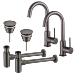 FortiFura Calvi Kit robinet lavabo - pour double vasque - robinet haut - bec rotatif - bonde non-obturable - siphon design - Gunmetal PVD SW915317