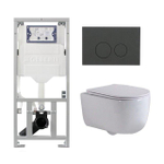 QeramiQ Dely Swirl Toiletset - 36.3x51.7cm - Geberit UP320 inbouwreservoir - met Burda frame - slim zitting - bedieningsplaat mat antraciet - ronde knoppen - wit mat SW1164772