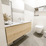 MONDIAZ OLAN Kit lave-mains - 120x30x40cm - 1 trou de robinet - 1 tiroir - chêne blanchi mat - lavabo centré - Solid Surface Blanc SW473485
