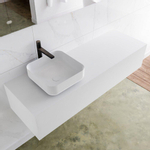 Mondiaz Lagom Meuble salle de bains 140x30.9x45cm Solid Surface Talc 1 tiroir avec lavabo BINX vasque à poser Gauche 1 trou de robinet SW409038