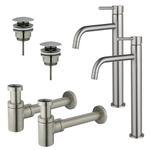 Fortifura Calvi Kit robinet lavabo - pour double vasque - robinet rehaussé - bonde clic clac - siphon design bas - PVD SW911720