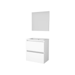 Basic-Line Basic 39 ensemble de meubles de salle de bain 60x39cm sans poignée 2 tiroirs lavabo en porcelaine 1 trou de robinetterie miroir mdf laqué blanc glacier SW350752