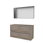 Basic-Line ensemble de meubles de salle de bain 120x46cm sans poignée 4 tiroirs plan vasque miroir cadre aluminium noir mat sur tout le pourtour mfc scotch oak SW639491