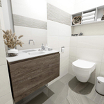 MONDIAZ OLAN Kit lave-mains - 80x30x40cm - 0 trous de robinet - 1 tiroir - marron foncé mat - lavabo centré - Solid Surface Blanc SW473492