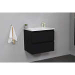 Basic Bella Meuble salle de bains avec lavabo acrylique Blanc 60x55x46cm sans trous de robinet Noir mat SW491706
