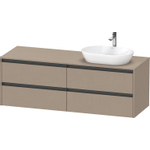 Duravit Ketho.2 Wastafelonderbouwkast - inclusief consoleplaat - met 4 laden - voor waskom rechts - 160x55x56.8cm - met handgrepen antraciet - linnen mat SW773051