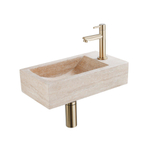 Saniclass Fuente Fonteinset - 40x22x10cm - kraangat rechts - fonteinkraan geborsteld messing PVD - afvoerplug - verlaagd sifon - gemeleerd natuursteen SW1445941