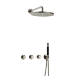 Hotbath Cobber IBS70 Ensemble de douche de tête encastré - bras mural 38,5cm - douche de tête ronde 30cm - douchette barre - nickel brossé SW678023
