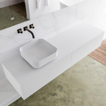 Mondiaz Lagom Meuble salle de bains 160x30.9x45cm Solid Surface Talc 2 tiroirs avec lavabo BINX vasque à poser Gauche sans trous de robinet SW409153