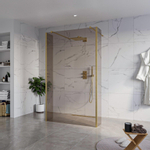 Fortifura Galeria Douche à l'italienne - 120x200cm - verre fumé - anticalcaire - verre de sécurité 8mm - 2 parois latérales 30cm - avec bras muraux et profilés d'angle - Laiton brossé (doré) SW976672