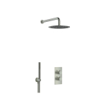 Fortifura Calvi Inbouw Regendoucheset - thermostatisch - wandarm - 30cm - hoofddouche - staaf handdouche - metalen doucheslang - PVD - geborsteld gunmetal (antraciet) SW1412068