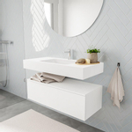 Mondiaz ALAN Meuble Talc avec 1 tiroir 100x30x41cm vasque Cloud suspendue centre 1 trou de robinet Solid Surface Talc SW408413