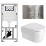 Duravit Me by Starck Ensemble WC – réservoir encastré avec mécanisme de chasse UP320 – abattant à fermeture ralentie (soft-close) – plaque de commande en acier inoxydable – boutons rectangulaires – acier inoxydable SW1574316