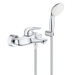 GROHE Eurostyle New Mitigeur bain mural entraxe=15cm avec raccords et garniture de douche avec levier ouvert chrome/blanc SW108053