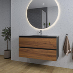 Adema Industrial 2.0 Ensemble de meuble 100x45x55cm avec vasque noire en céramique 1 trou de robinet avec trop-plein et miroir bois/noir SW816097