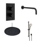 Crosswater MPRO ensemble de douche pluie encastré – douche de tête Ø 30 cm – bras mural courbé – douchette ronde – noir mat SW999825