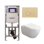 Villeroy & Boch Subway 2.0 DirectFlush CeramicPlus Pack WC slimseat Abattant WC avec réservoir Geberit et plaque de déclenchement beige avec boutons ronds blanc SW1164806