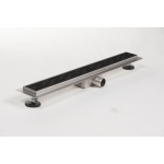 Brauer Caniveau de douche - 180x7x6.7cm - bride de sol peu profonde - sortie latérale - inox - noir mat SW279056