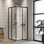 Sealskin Hooked Paroi de douche dangle 4 pièces - 90x90 cm - verre de sécurité clair 6 mm - avec revêtement Sealglas - noir mat SW1471990