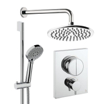 Crosswater MPRO Ensemble de douche de tête encastré - 2 poignées - pomme de douche 20 cm - douchette à main - barre de douche - bras mural - chromé SW1472702