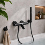 Adema Sparkle 2.0 mitigeur baignoire/douche thermostatique avec support de douchette, flexible de douche et douchette à main mat noir SW769453