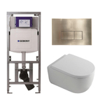 QeramiQ Dely Swirl Toiletset - 36.3x51.7cm - Geberit UP320 inbouwreservoir - met Burda frame - 35mm zitting - geborsteld messing bedieningsplaat - rechthoekige knoppen - wit glans SW1138652