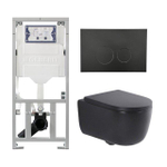 QeramiQ Dely Swirl Toiletset - 36.3x51.7cm - Geberit UP320 inbouwreservoir - met Burda frame - 35mm zitting - mat zwarte metalen bedieningsplaat - ronde knoppen - mat zwart SW1138606