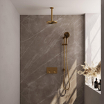 BRAUER Gold Carving Douche de pluie thermostatique encastrée - boutons-poussoirs - SET 71 - pomme de douche 20cm - bras de plafond - douchette 3 jets - flexible de douche - barre de douche intégrée - or brossé PVD SW925657