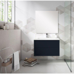 Adema Prime Core Ensemble de meuble - 80x50x45cm - 1 vasque rectangulaire en céramique Blanc - 1 trous de robinet - 2 tiroirs - avec miroir rectangulaire - Bleu marine mat SW925857