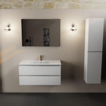 Mondiaz AIVY Ensemble de meuble - 100x45x50cm - 1 trou de robinet - 1 vasque Urban Solid surface - Centre - 2 tiroirs - avec miroir - MDF Talc SW892173