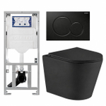 QeramiQ Dely Toiletset - Geberit UP320 inbouwreservoir - met Burda frame - zwart glanzende bedieningsplaat - toilet - zitting - mat zwart SW643469