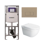 Duravit Starck 3 Pack WC suspendu - bâti-support Geberit - abattant softclose Saniclass - plaque de commande QeramiQ taupe - boutons rectangulaires - blanc SW1164215