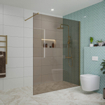 Fortifura Galeria inloopdouche - 160x200cm - rookglas - wandarm - PVD - geborsteld messing (goud) SW876918