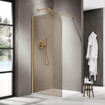 Fortifura Galeria Douche à l'italienne - 140x200cm - paroi en verre arrondie - verre fumé - bras mural - laiton brossé PVD (Or) SW1420883