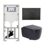 QeramiQ Dely Swirl Toiletset - 36.3x51.7cm - Geberit UP320 inbouwreservoir - met Burda frame - 35mm zitting - mat zwarte bedieningsplaat - ronde knoppen - mat zwart SW1138618