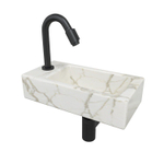 Wiesbaden Mini-Rhea Links fonteinset 36x18x9cm Carrara marmerlook wit incl. victoria luxe fonteinkraan zwart mat SW794540