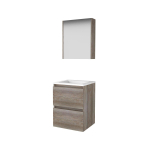 Basic-Line Comfort 46 ensemble de meubles de salle de bain 50x46cm sans poignée 2 tiroirs lavabo acrylique 0 trous de robinetterie armoire de toilette mfc scotch oak SW351002