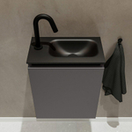 MONDIAZ TURE Fonteinset - 40x23x50cm - 1 kraangat - 1 deur - darkgrey mat - Wasbak rechts - Solid Surface Zwart SW475286