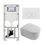 QeramiQ Dely Swirl Toiletset - 36.3x51.7cm - Geberit UP320 inbouwreservoir - met Burda frame - 35mm zitting - glans witte bedieningsplaat - ronde knoppen - wit mat SW1138631