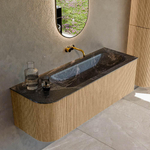 MONDIAZ KURVE-DLUX 135cm Meuble salle de bain avec module 25 G - couleur Oak - 1 tiroir - 1 porte - vasque BIG MEDIUM droite - sans trou de robinet - couleur Lava SW1138150