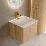 MONDIAZ KURVE 50cm Meuble salle de bain - couleur Oak - 1 tiroir - vasque GRUNNE centre - 1 trou de robinet - Talc SW1138137