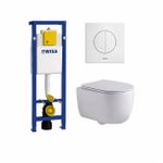 QeramiQ Dely Swirl Toiletset - 36.5x53cm - Wisa XS inbouwreservoir - slim zitting - witte bedieningsplaat - ronde knoppen - glans wit SW1126081