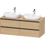 Duravit Ketho.2 Wastafelonderbouwkast - inclusief consoleplaat - met 4 laden - voor dubbele waskommen - 140x55x56.8cm - met handgrepen antraciet - natuur eiken mat SW772788
