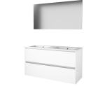 Basic-Line Basic 46 ensemble de meubles de salle de bain 120x46cm sans poignée 2 tiroirs lavabo en porcelaine 2 trous de robinetterie miroir mdf laqué blanc glacier SW350813