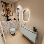 MONDIAZ TURE-DLUX Meuble toilette - 100cm - Greey - EDEN - vasque Glace - position gauche - sans trou de robinet SW1103422