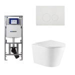 QeramiQ Dely Toiletset - 36.3x51.7cm - diepspoel - rimless - Geberit UP320 inbouwreservoir - softclose toiletzitting - glans witte bedieningsplaat - ronde knoppen - wit mat SW1102470