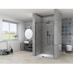 Van Rijn Products ST08 Nis Draaideur - 130x200cm - helder glas - dikte 8mm - 2 delig - muurprofiel - stabilisatiestang - Zwart SW956331