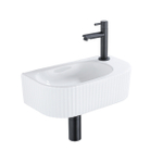 QeramiQ Blend Ensemble de lavabo - 40x21.5x12cm - droite - cannelé - demi-rond - 1 trou de robinet - céramique - robinet de lavabo noir mat - bouchon de vidange - siphon abaissé - blanc brillant SW1232883